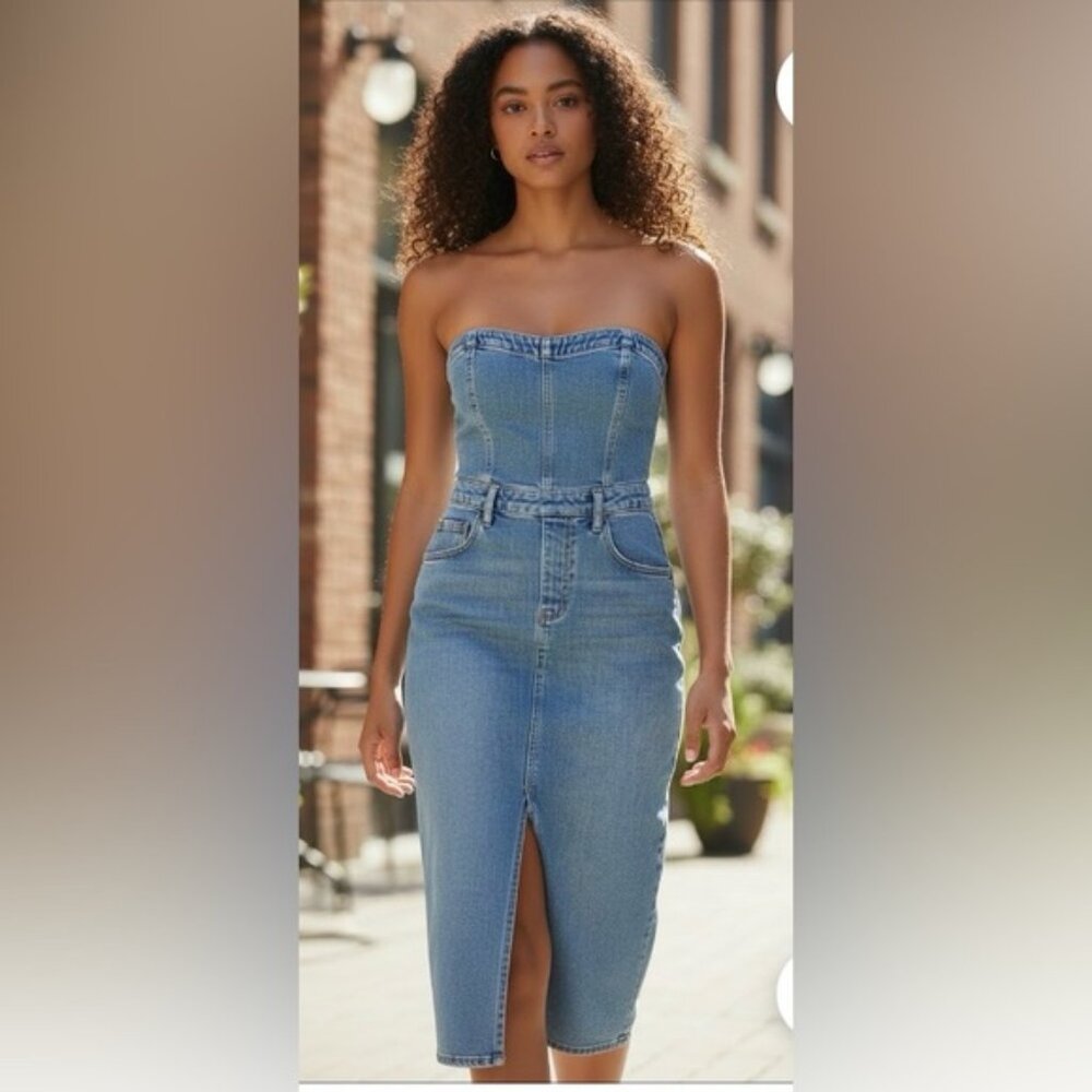 Anthropologie The Madi Front Slit Denim Dress